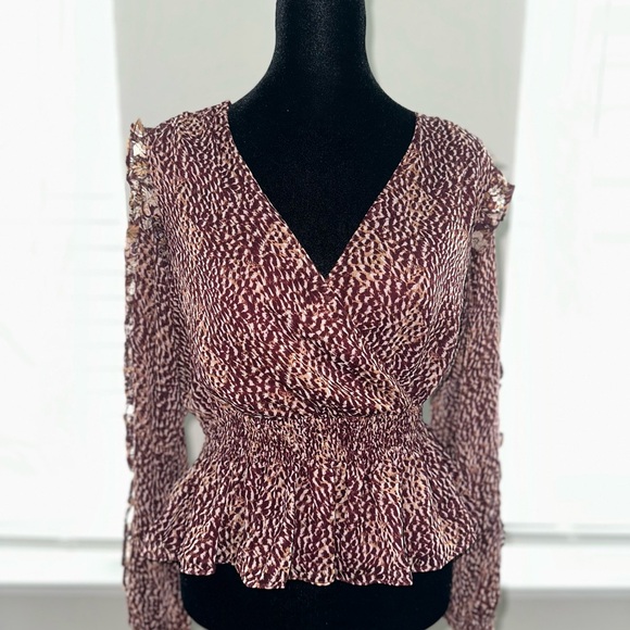 Express Maroon and White Patterned Blouse - Picture 1 of 5